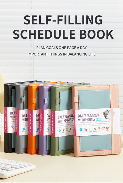 Purple A5 PU Leather Agenda for Productivity & Time Management-Undated Daily & Hourly Planner Pro