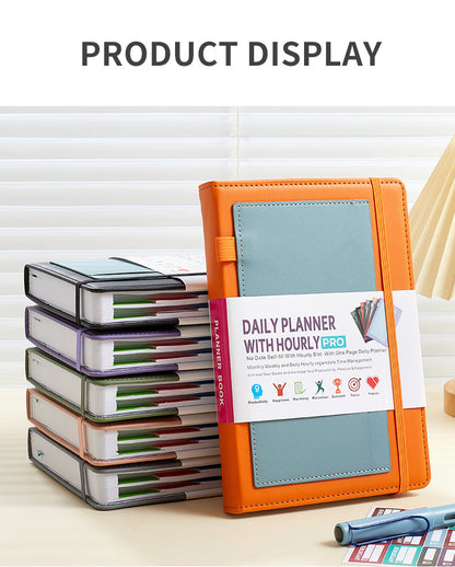 Purple A5 PU Leather Agenda for Productivity & Time Management-Undated Daily & Hourly Planner Pro