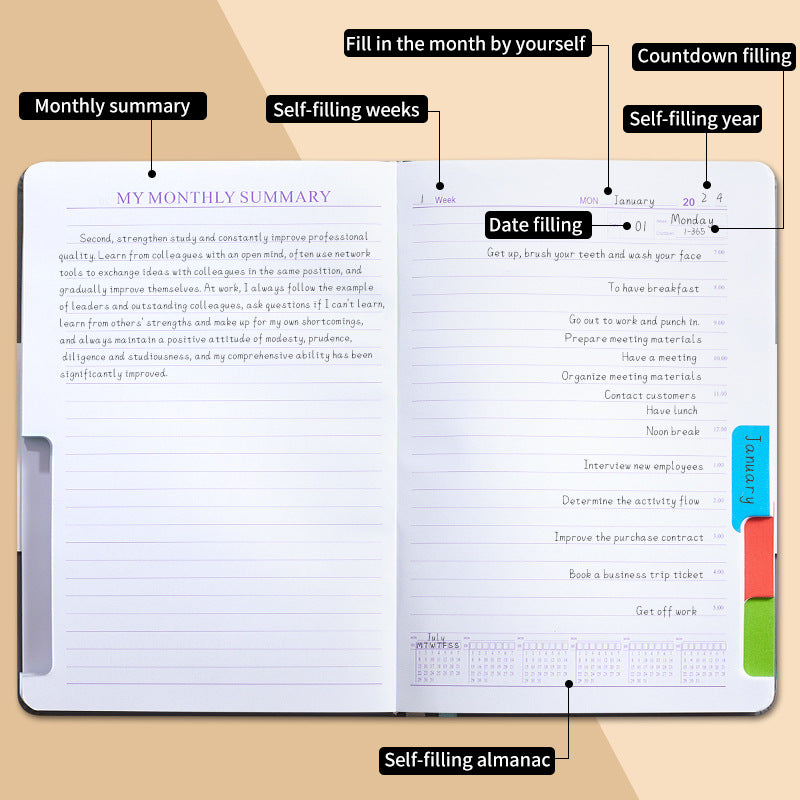 Black A5 PU Leather Agenda for Productivity & Time Management-Undated Daily & Hourly Planner Pro