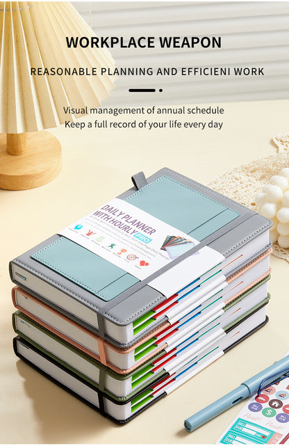 Orange A5 PU Leather Agenda for Productivity & Time Management-Undated Daily & Hourly Planner Pro