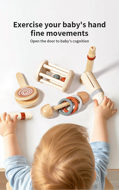 Wooden Musical Instrument Set for Toddlers - 6 Piece Montessori Percussion Toy Kit for Early Learning