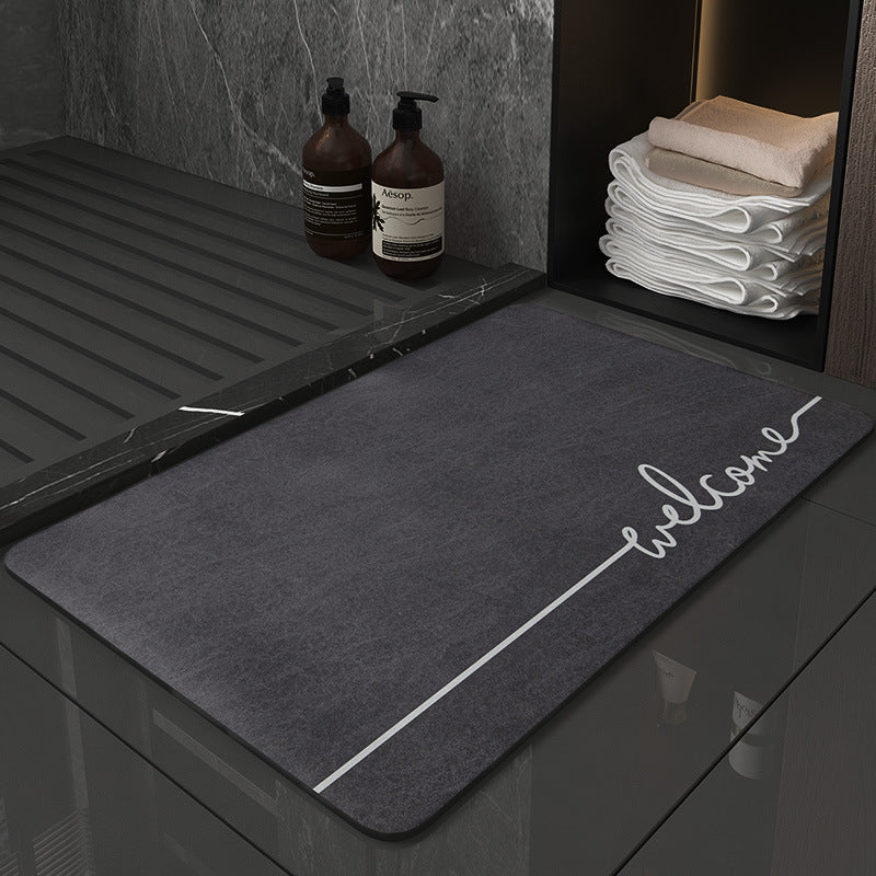 Super Absorbent Quick-Dry Diatomite Bath Mat - Non-Slip Suede Finish Bathroom Floor Mat(Letter Navy Blue)