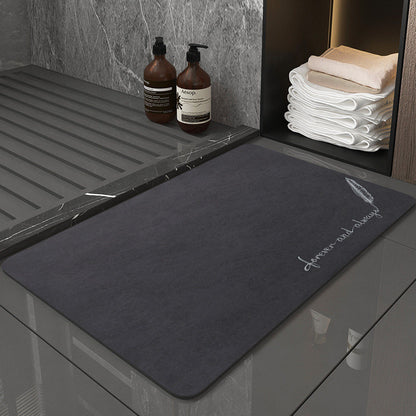 Super Absorbent Quick-Dry Diatomite Bath Mat - Non-Slip Suede Finish Bathroom Floor Mat(Feather Navy Blue)