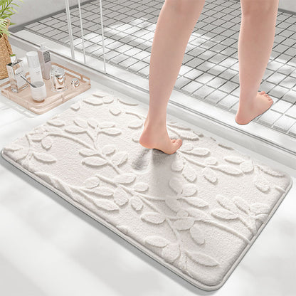 Plush Embossed Leaf Bath Mat - Ultra Soft, Absorbent & Non-Slip Bathroom Rug(Light gray 50*80㎝)