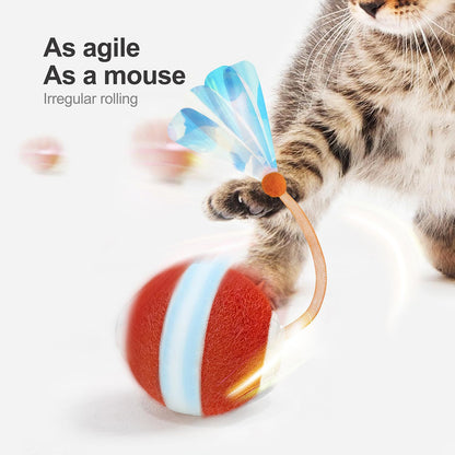 Red Interactive Smart Electric Cat Toy Ball - Automatic Irregular Rolling Teaser for Independent Play