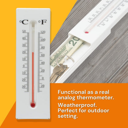 2-Pack Outdoor Fake Thermometer Diversion Safe - Hidden Key, Money, Medicine Hiding Box