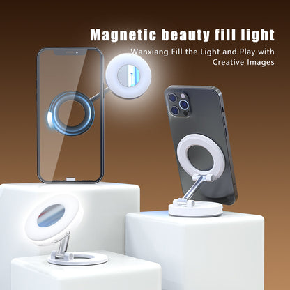 Black Magnetic Phone Light & Stand - Rechargeable, Tri-Color, Portable