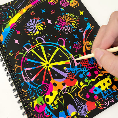 3-Pack DIY Rainbow Scratch Art Books Set - Neon Black Scratch Paper for Kids, Multi-Size (S, M, L) Creative Drawing & Fun
