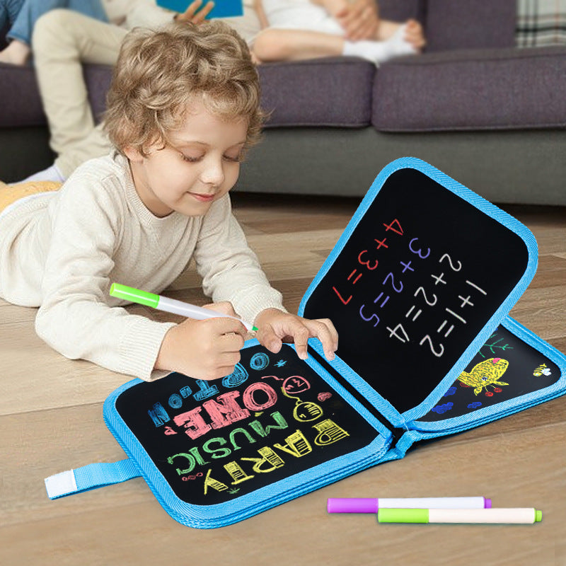 Green dinosaur Portable Reusable Drawing Board for Kids - erasable Doodle Book with Water Chalk Pens - Toddler Travel Activity Toy