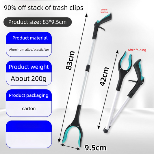 Green and Black Handle Foldable Grabber Reacher Tool - 83cm Aluminium Litter Picker with Magnetic Tip - Lightweight Mobility Aid for Garden & Home Rubbish Cleanup