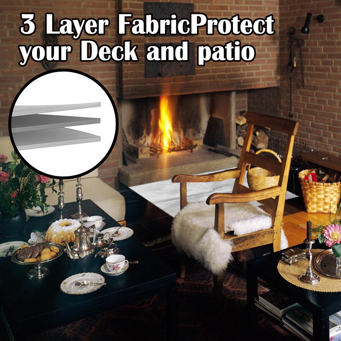 100x100 CM Outdoor Fire Pit Mat and Grill Pad - Up to 500°C Resistant Square Deck Protector for Barbecues, Fire Pits & Smokers