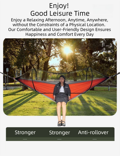 290 x 140CM Professional Nylon Hammock with Integrated Mosquito Net & Sunshade - 2-Person  Anti-Rollover Camping Swing with Heavy-Duty Installation Kit (Blue)