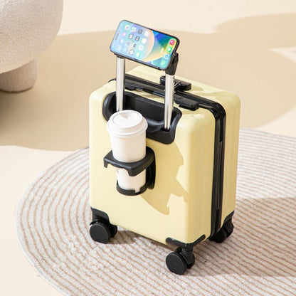 Yellow 16 Inch Lightweight Carry-on Luggage for heights over 1.6m - Underseat & Overhead Cabin Hardside Suitcase with Cup Holder & Phone Stand
