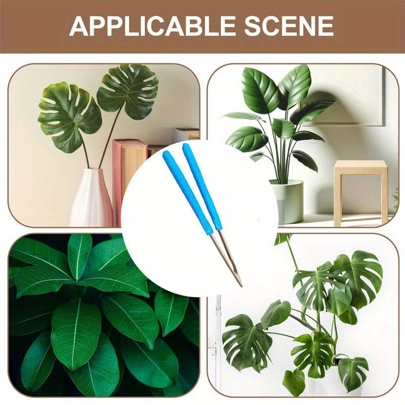 Red 3 Pack Microfiber Plant Leaf Cleaning Tongs with Removable Sleeves and Natural Bamboo Handles for Houseplants Maintenance