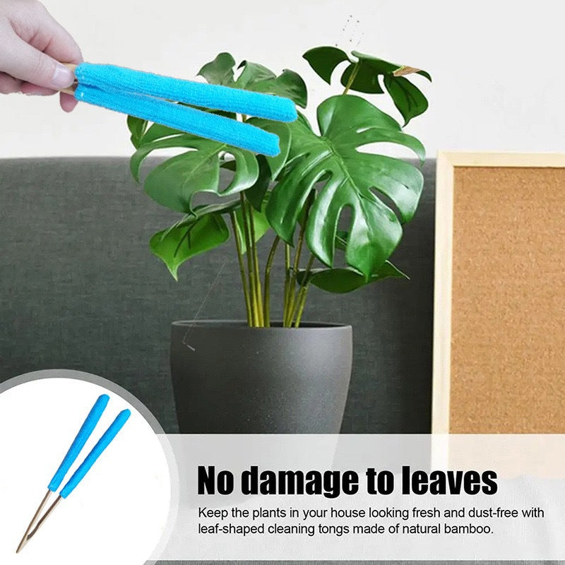 Green 3 Pack Microfiber Plant Leaf Cleaning Tongs with Removable Sleeves and Natural Bamboo Handles for Houseplants Maintenance