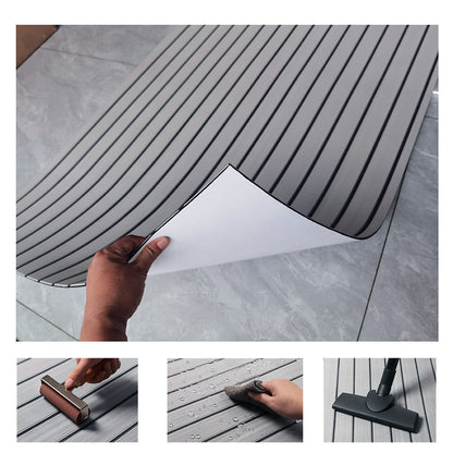 Non-Slip EVA Foam Boat Flooring Sheet Grey with Black Stripes Self-Adhesive Marine Decking Mat for Yacht and Boat Deck DIY Upgrade(2400x600x6mm)