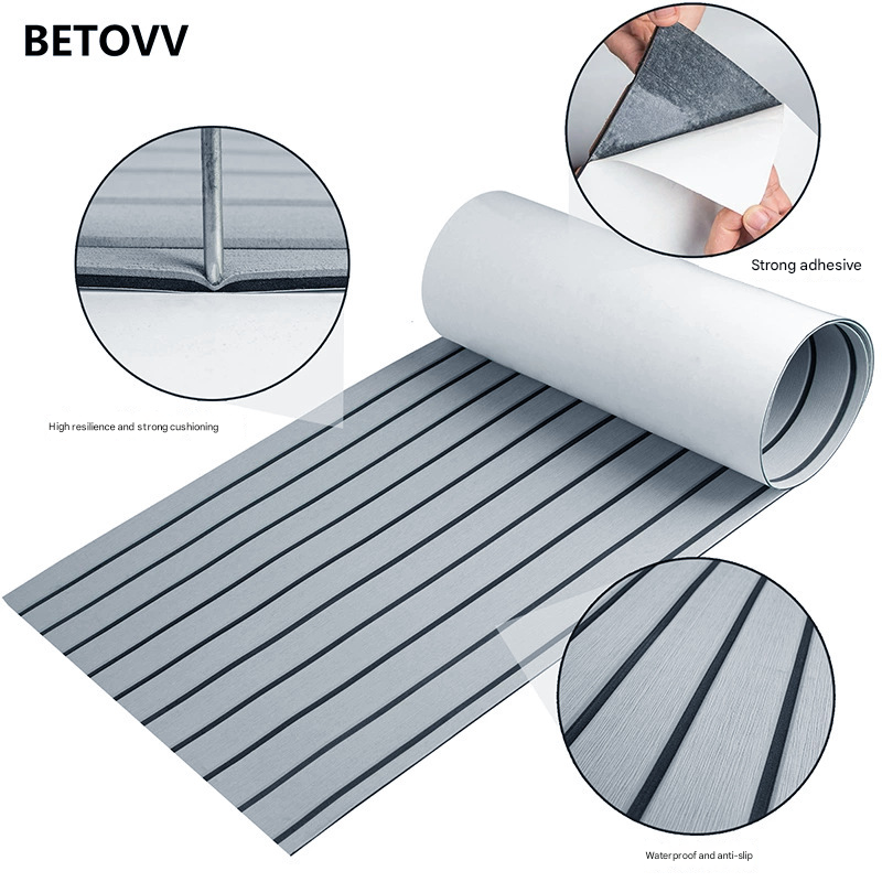 Non-Slip EVA Foam Boat Flooring Sheet Grey with Black Stripes Self-Adhesive Marine Decking Mat for Yacht and Boat Deck DIY Upgrade(2400x600x6mm)