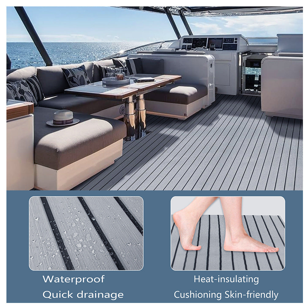 Non-Slip EVA Foam Boat Flooring Sheet Grey with Black Stripes Self-Adhesive Marine Decking Mat for Yacht and Boat Deck DIY Upgrade(2400x600x6mm)