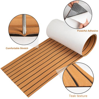 Teak EVA Foam Boat Flooring Sheet Brown with Black Stripes Self-Adhesive Marine Decking Mat for Yacht Fishing Boat RV DIY Upgrade Australian Boating(2400x900x6mm)