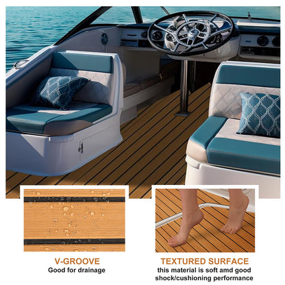 Teak EVA Foam Boat Flooring Sheet Brown with Black Stripes Self-Adhesive Marine Decking Mat for Yacht Fishing Boat RV DIY Upgrade Australian Boating(2400x900x6mm)