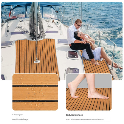 Teak EVA Foam Boat Flooring Sheet Brown with Black Stripes Self-Adhesive Marine Decking Mat for Yacht Fishing Boat RV DIY Upgrade Australian Boating(2400x450x6mm)