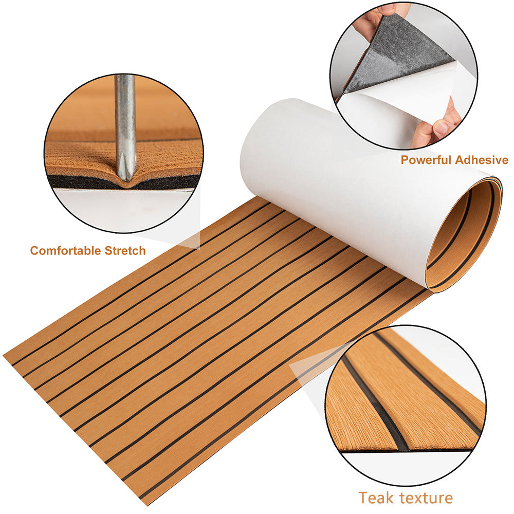 Teak EVA Foam Boat Flooring Sheet Brown with Black Stripes Self-Adhesive Marine Decking Mat for Yacht Fishing Boat RV DIY Upgrade Australian Boating(2400x450x6mm)