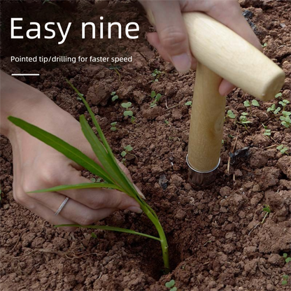 2 Pack Gardening Dibber with T-Shaped Wooden Handle Chrome Tip Seed Sower and Transplanting Tool with Measurement Scale for Local Garden Maintenance
