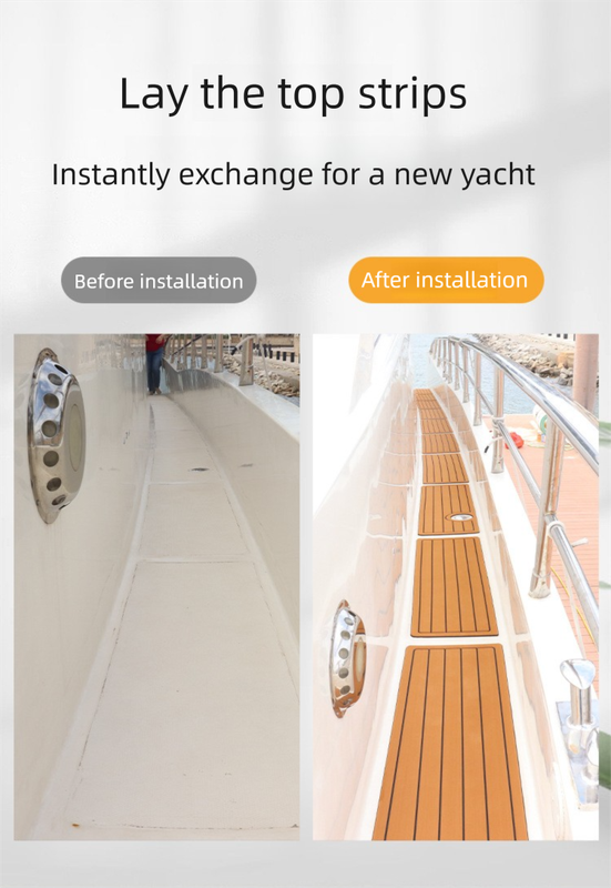 EVA Faux Teak Boat Flooring Border Trim Self Adhesive Marine Decking Strip Non Slip Foam Sheet for Yacht Caravan RV (Light Grey & Black, 240cm x 5.7cm)