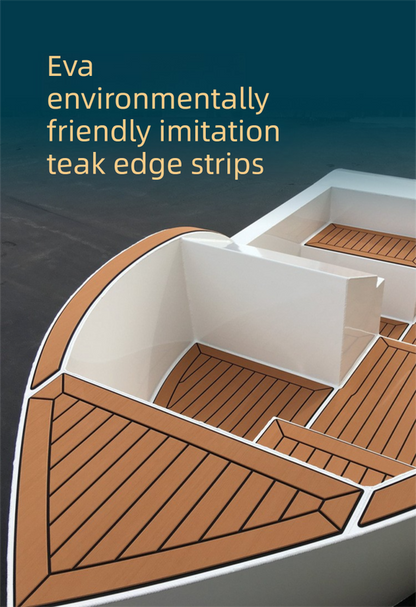 EVA Faux Teak Boat Flooring Border Trim Self Adhesive Marine Decking Strip Non Slip Foam Sheet for Yacht Caravan RV (Light Brown & White, 240cm x 5.7cm)