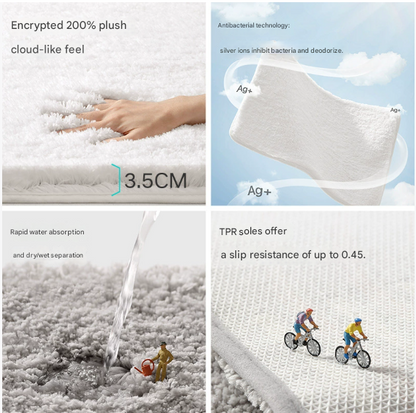 Khaki 50*80cm Luxury 3.5cm Shag Bath Mat | Silver Ion Antibacterial Technology | Quick Dry Non-Slip TPR Bathroom Rug