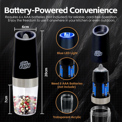 2 Pcs Gravity Sensor Electric Salt and Pepper Spice Grinder