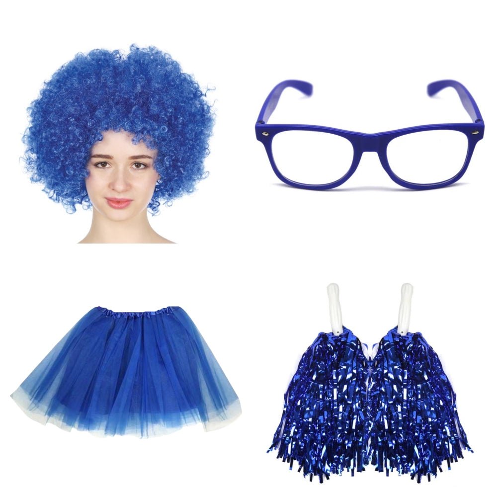 School house carnival colour celebrates kit Wig Glasses Tutus and Pom Poms - Blue