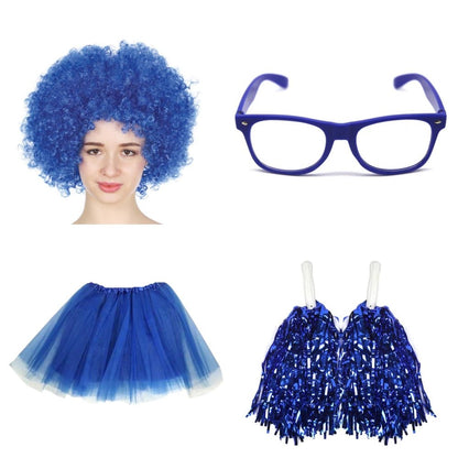 School house carnival colour celebrates kit Wig Glasses Tutus and Pom Poms - Blue