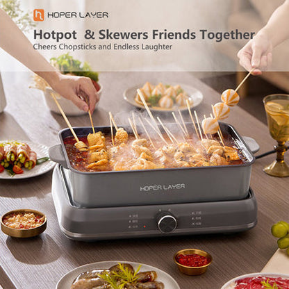 HOPER LAYER Electric Hot Pot 6L – Multifunctional Nonstick Cooker with Grill, Boil, Simmer & Fry Modes 2000W Power, Square Removable Pot