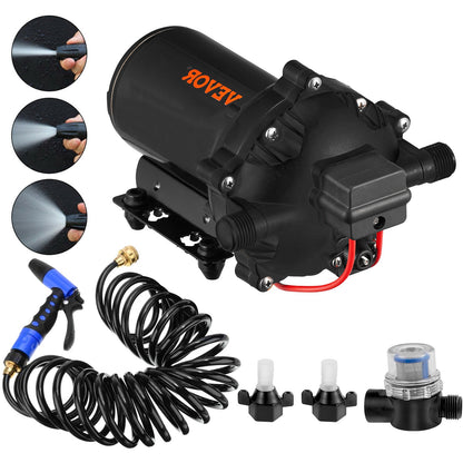 VEVOR RV Water Pump 5.3 GPM 5.5 Gallons Per Minute 12V Water Pump Automatic 70 PSI Diaphragm Pump with 25 Foot Coiled Hose Washdown Pumps for Boats Caravan Rv Marine Yacht