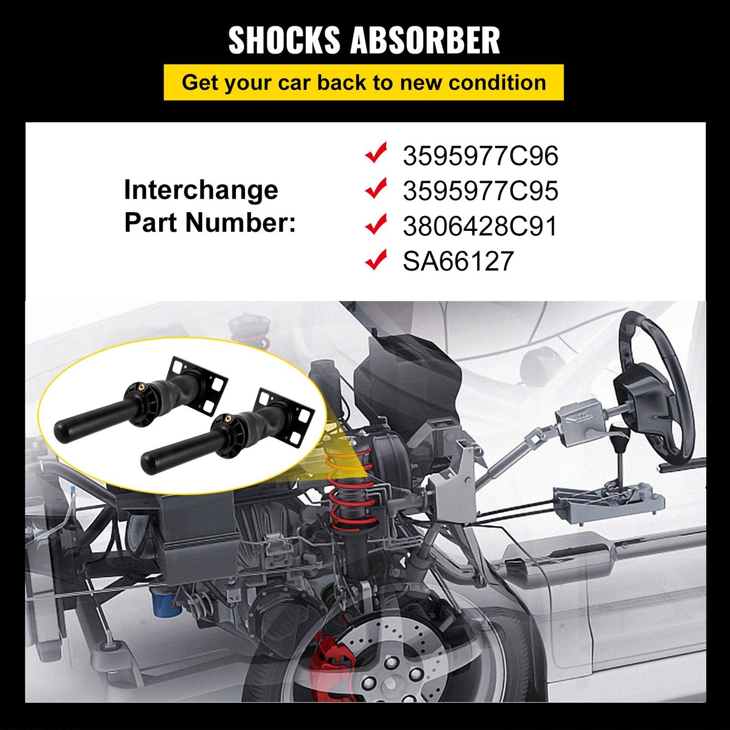 VEVOR 2PCS Cab Shock Absorber International Prostar 2008+ 3595977C95 3595977C96