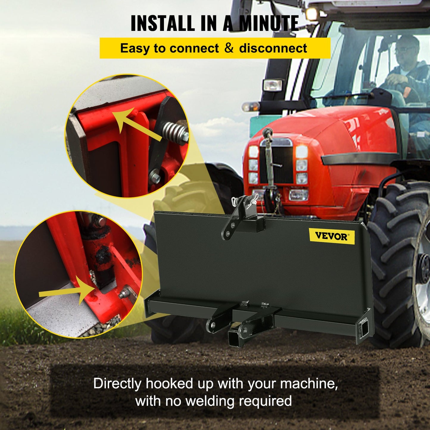 VEVOR 3 Point Attachment Adapter Skid Steer Trailer Hitch Front Loader Case