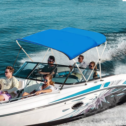 3 Bow Bimini Top Boat Cover, 900D Polyester Canopy with 1" Aluminum Alloy Frame, Waterproof and Sun Shade, Includes Storage Boot, 2 Support Poles, 4 Straps, 6'L x 46"H x 54"-60"W, Pacific Blue