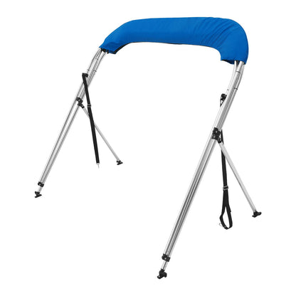3 Bow Bimini Top Boat Cover, 900D Polyester Canopy with 1" Aluminum Alloy Frame, Waterproof and Sun Shade, Includes Storage Boot, 2 Support Poles, 4 Straps, 6'L x 46"H x 54"-60"W, Pacific Blue