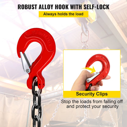 VEVOR Chain Sling 5/16" X 10' Engine Lift Chain G80 Alloy Steel Engine Chain Hoist Lifts 3 Ton with 4 Leg Grab Hooks and Adjuster