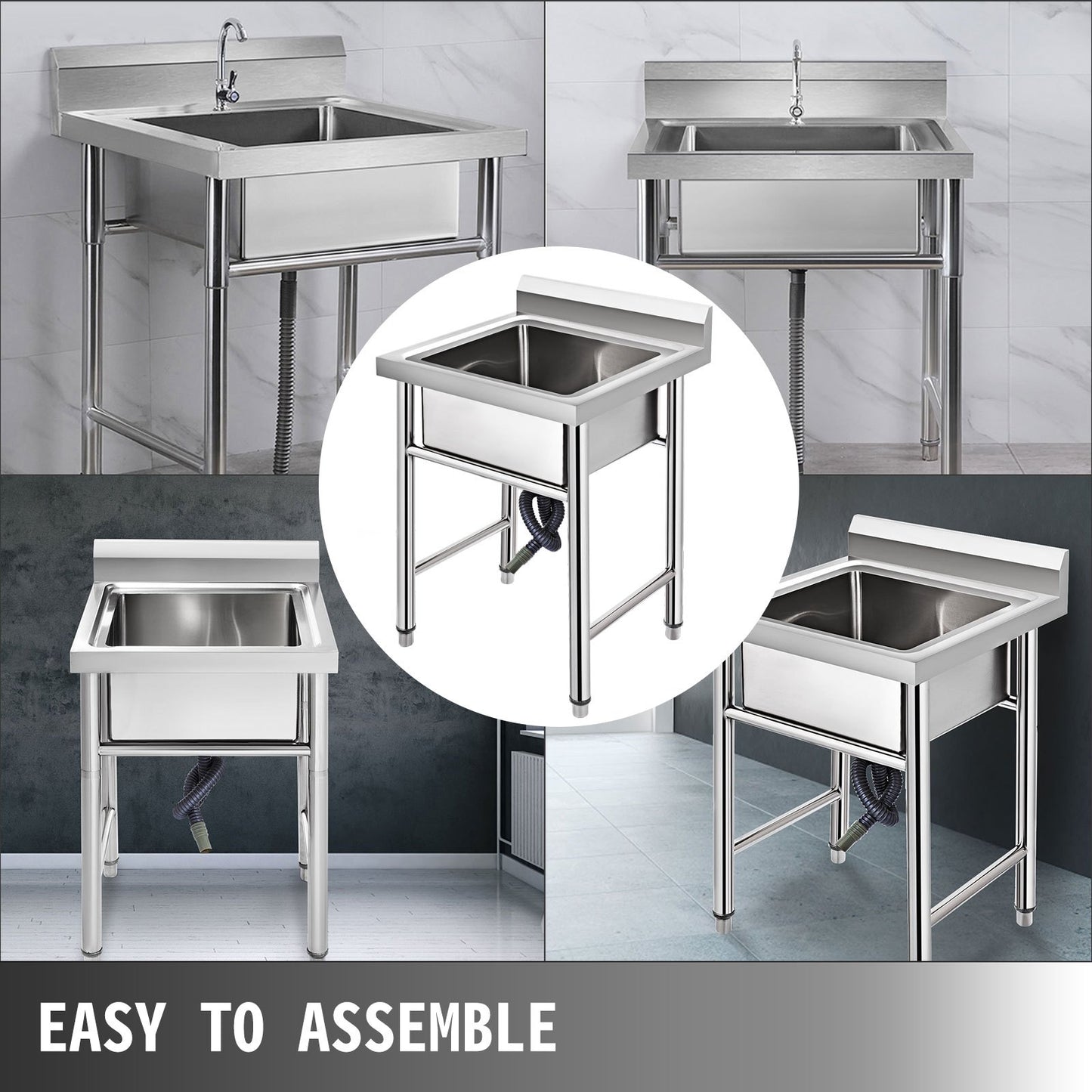 VEVOR Handmade Sink Non-magnetic Stainless Steel Kitchen Sink Hand Made 1 Compartment 44.4 x 41.9 x 25.4 cm Capacity Huge Tub Sink for Farmhouse Cafe Shop Hospital