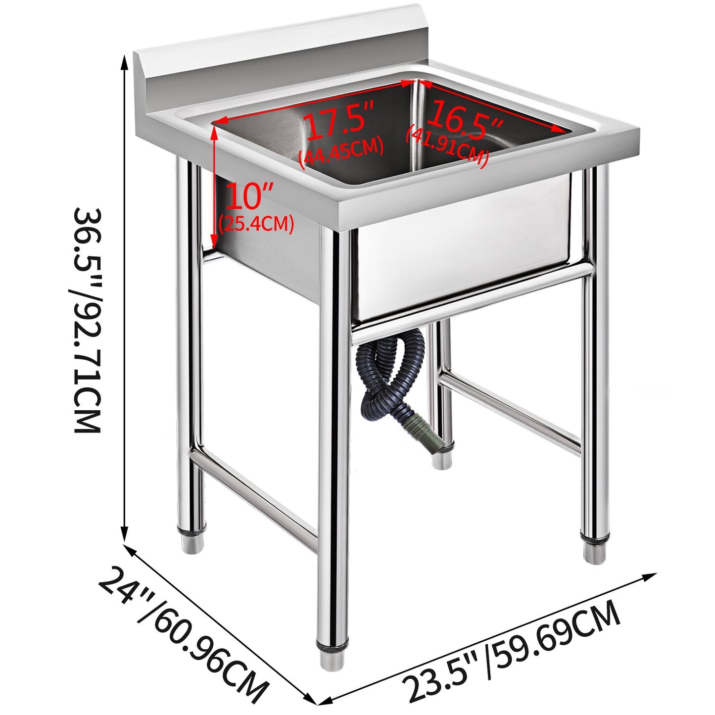 VEVOR Handmade Sink Non-magnetic Stainless Steel Kitchen Sink Hand Made 1 Compartment 44.4 x 41.9 x 25.4 cm Capacity Huge Tub Sink for Farmhouse Cafe Shop Hospital