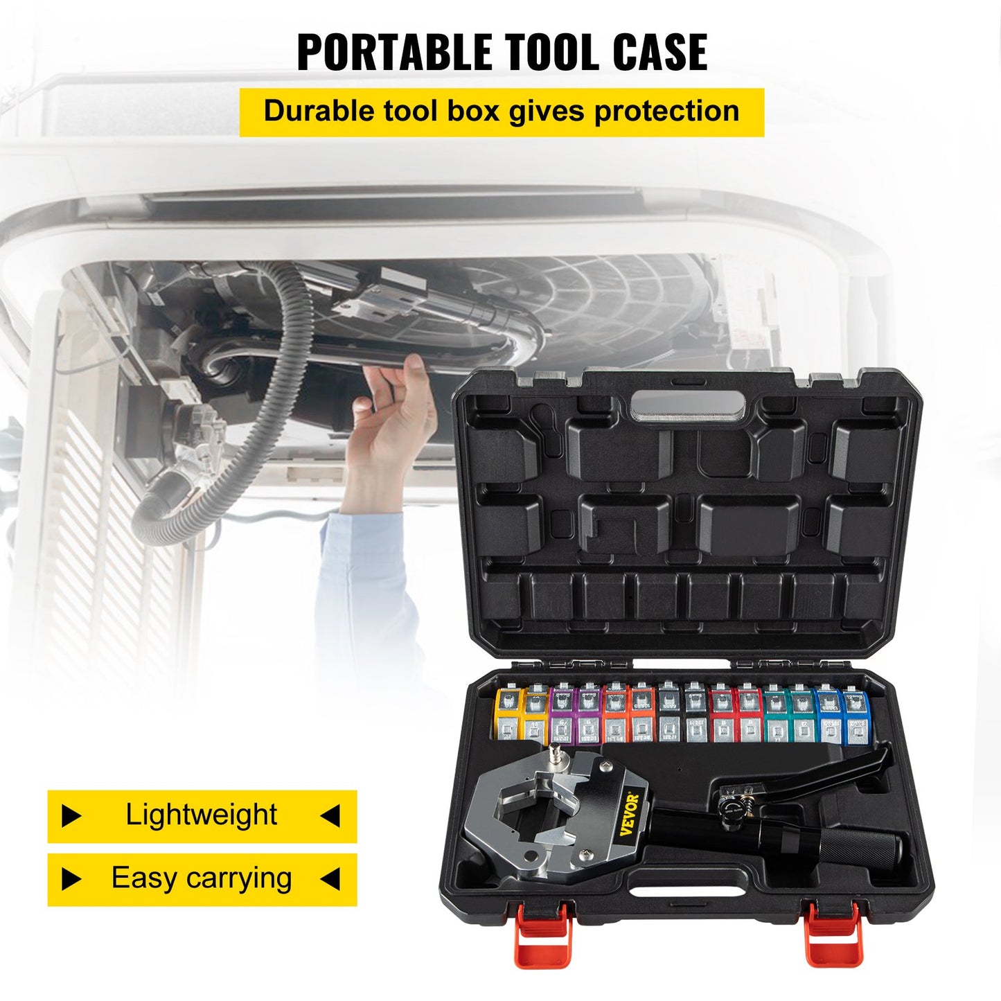 VEVOR Hydraulic Hose Crimper Hydra-Krimp 71500,Manual AC Hose Crimper Kit Air Conditioning Repaire Handheld,Hydraulic Hose Crimping Tool with 7 Die Set, for Barbed and Beaded Hose Fittings