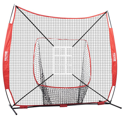 VEVOR 7x7 Baseball Softball Practice Net, Portable Baseball Training Net for Hitting Catching Pitching, Backstop Baseball Equipment with Bow Frame, Carry Bag, Strike Zone, Ball, Tee, Ball Collector