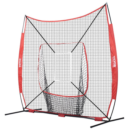 VEVOR 7x7 Baseball Softball Practice Net, Portable Baseball Training Net for Hitting Catching Pitching, Backstop Baseball Equipment with Bow Frame, Carry Bag, Strike Zone, Ball, Tee, Ball Collector