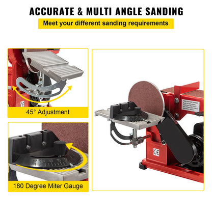 VEVOR Belt Sander 4" x 36", Disc Combo Sander 6",Electric Adjustable Bench Belt Sander 375W,Grinder Bench Sanding Machine With 4 Rubber Foot Pad