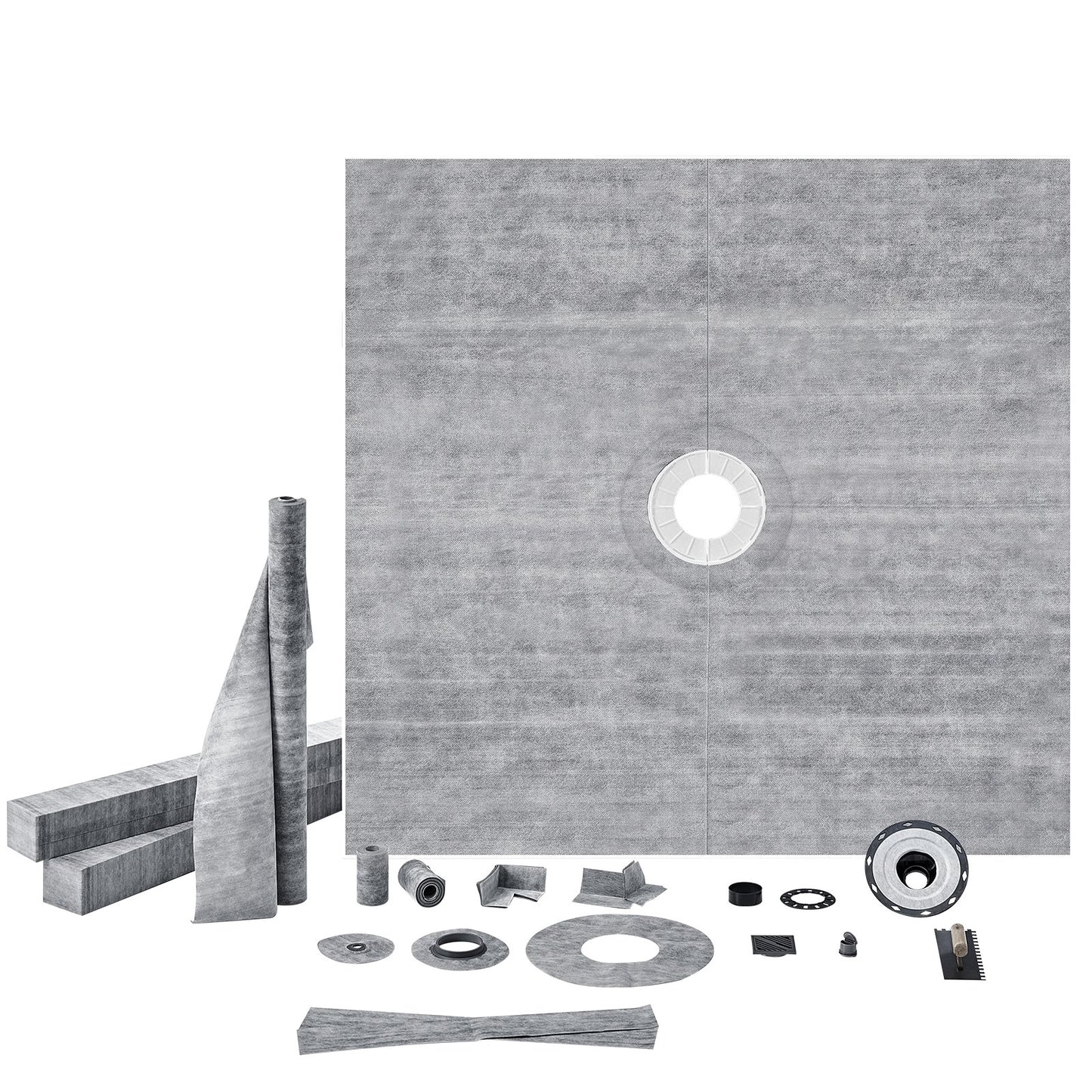 VEVOR Shower Curb Kit, 1828x1828mm, 72"x72" Shower Pan Kit with 50.8mm ABS Central Flange, 101.6mm Stainless Steel Grate, Waterproof Shower Curb & Membrane & Strip, Shower Pan Slope Sticks Fit for Bathroom