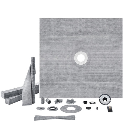 VEVOR Shower Curb Kit, 1828x1828mm, 72"x72" Shower Pan Kit with 50.8mm ABS Central Flange, 101.6mm Stainless Steel Grate, Waterproof Shower Curb & Membrane & Strip, Shower Pan Slope Sticks Fit for Bathroom