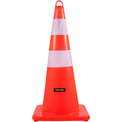 VEVOR Safety Cones, 10PCS 28\" Traffic Cones, PVC Orange Construction Cones, 2 Reflective Collars Traffic Cones with Weighted Base and Hand-Held Ring Used for Traffic Control, Driveway Road Parking