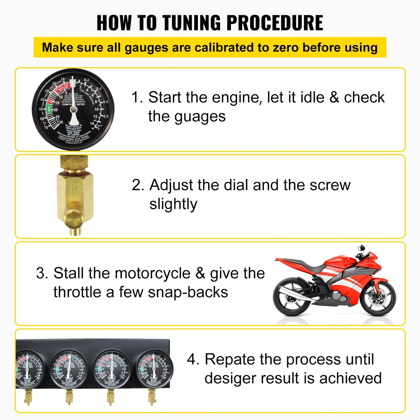 VEVOR Fuel Vacuum Carburetor Synchronize Tool Kit Fuel Vacuum Carburetor Synchronizer carb sync Gauge Set with Rubber Hose